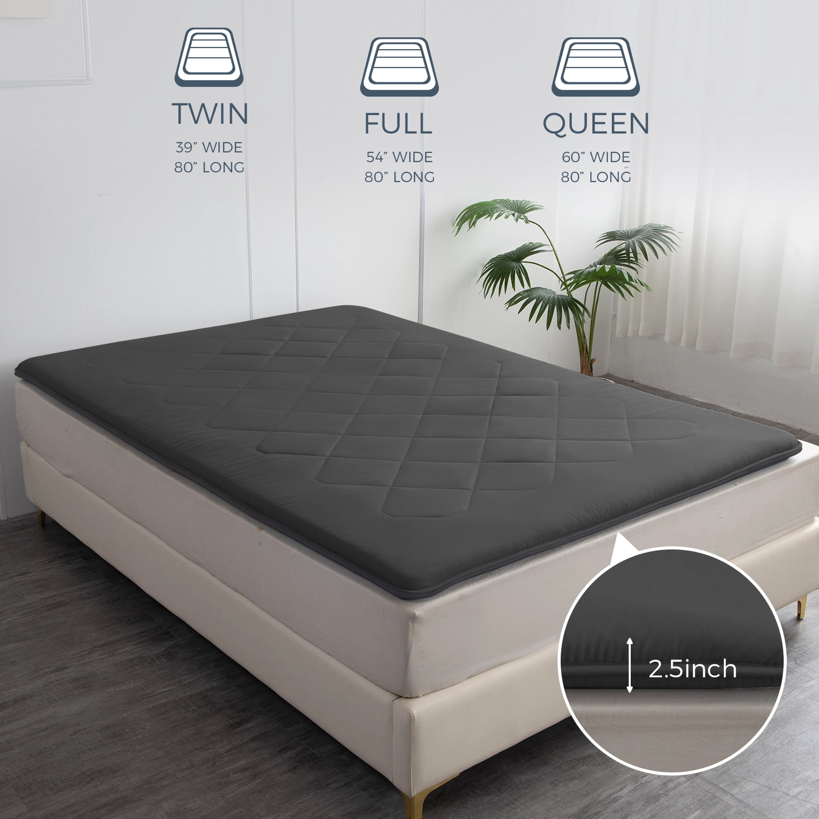 2.5 Inch Mattress Futon Roll Up Mattress,Camping Sleeping Pad Black - Full