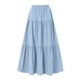 thumbnail image 4 of adviicd Women's Summer Boho Flowy Swing Tiered A-Line Maxi Skirt 2025 Fashion Trendy Elastic Waist Pleated Long Beach Skirts Sky Blue, L, 4 of 7