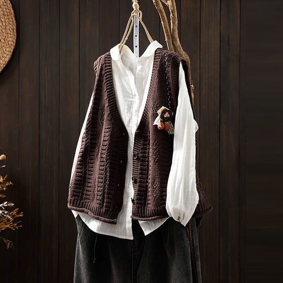 Wowcloth Womens Floral V-Neck Knit Cardigan, Loose Fit Casual Long Sleeve Open Front Cotton Blend Sweater for Daily Office Wear