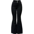 thumbnail image 2 of H&Y Women's 70s Trendy Sexy Rhinestone Studded Flare Fitted High Waist Bell Bottom Denim Jeans, 2 of 5