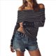 thumbnail image 1 of Jersey de Punto Y2K para Mujer, con Hombros Descubiertos, A Rayas y Larga Negro L, 1 of 8