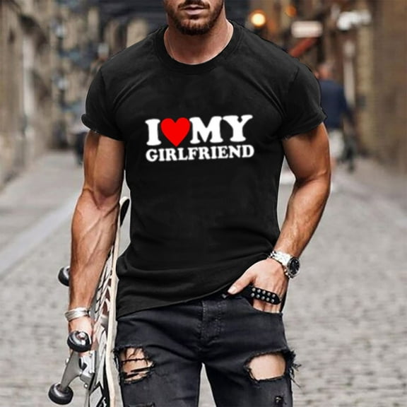 ICHUANYI Valentine's Day Gifts Men's Fashion Crewneck T-Shirt Short Sleeve Letter Print Tops Casual Loose Shirt