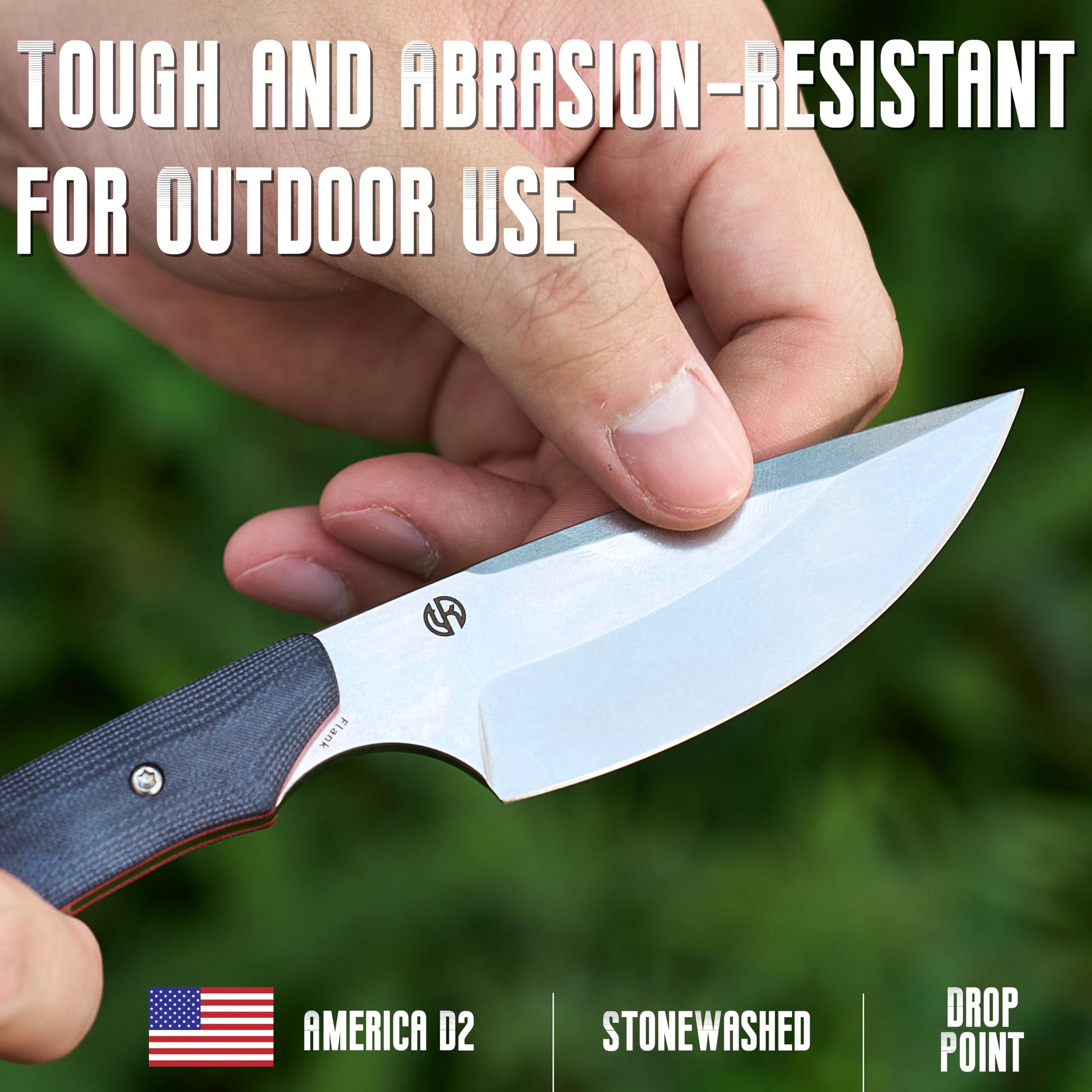 Kansept Flank Fixed Blade Knife,3.69'' D2 Steel Black and Red G10 Handle Pocket Tactical Knives, G006A2,with sheaths