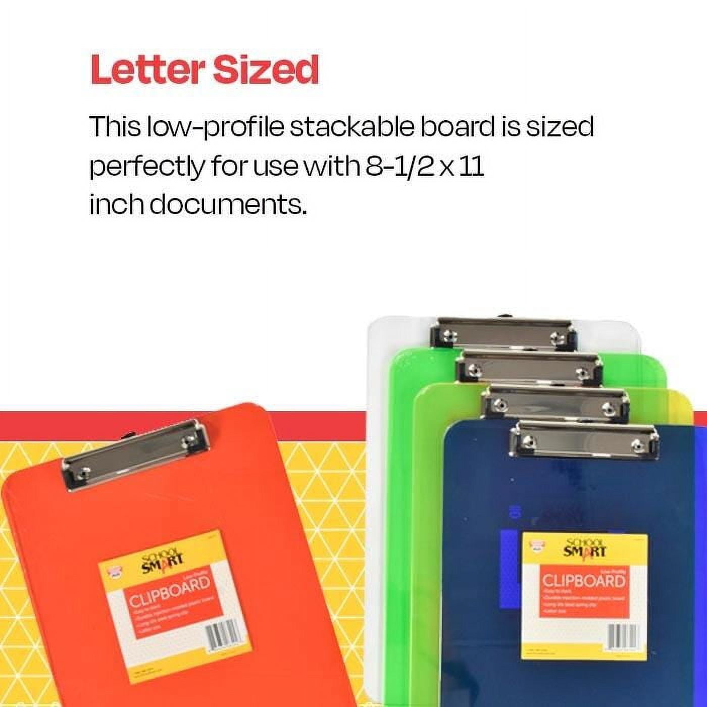 School Smart Low-Profile Acrylic Clipboard, Plastic, Colors May Vary