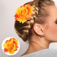 thumbnail image 2 of 2 en 1 pinzas para el cabello de horquilla de flor rosa grande artificial broche de flores para fiesta de mujer (naranja), 2 of 6