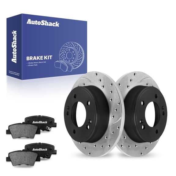 AutoShack 10.31" (261.9 mm) Rear Solid Drilled & Slotted Brake Rotors E-Coated   Ceramic Brake Pads | Replacement for 2011-2016 Hyundai Elantra 2014-2016 Kia Soul | 6-PC Brake Kit | ShadowGuard