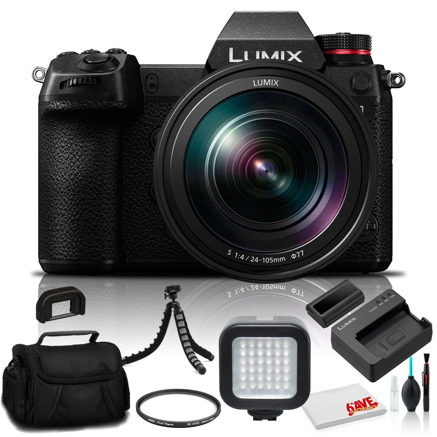 Lumix DC-S1 Mirrorless Digital Camera with 24-105mm Lens (DC-S1MK) - Bundle - With LED Video Light + Soft Bag + 12 Inch Flexible Tripod + Cleaning Set + 77mm UV Filter - Walmart.com