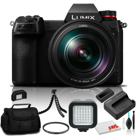 Panasonic Lumix DC-S1 Appareil Photo Numérique Sans Miroir avec Objectif 24-105mm (DC-S1MK) - Ensemble - avec Lumière Vidéo LED + Sac Souple + Trépied Flexible de 12 Pouces + Ensemble de Nettoyage + Filtre UV 77mm