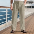 thumbnail image 2 of Nestiefly Men's Linen Straight Fit Trousers Dressy Lightweight Classic Pleated Beach Pants with Belt Loops 2026 Khaki 3XL, 2 of 9