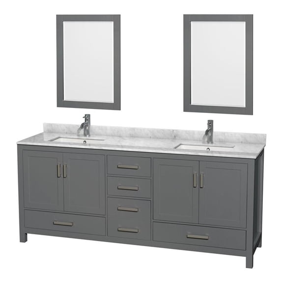 Wyndham Collection Sheffield 80" Wood/Metal Double Bathroom Vanity in Dark Gray