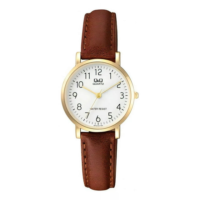 Reloj Q&q Qyq Q979j104y Casual Cuero Mujer Dama + Estuche Color De La Correa Marrón Oscuro