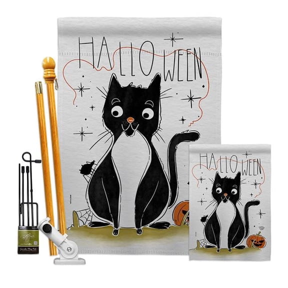 Ornament Collection FK190175-BO Halloween Tuxedo Cat Falltime 28 x 40 in. Double-Sided Decorative Horizontal House Flags Kit for Decoration Banner Garden Yard Gift