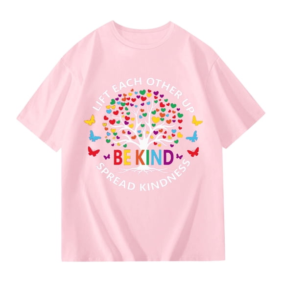 Kiijoy Girls Anti-Bullying Short Sleeve T-Shirt "Be Kind" Summer Casual Tshirt, Sizes 3-14