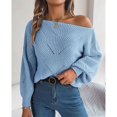 thumbnail image 5 of Blue Hoodies for Women's Solid Color Casual Cut Out One Line Neck Off Shoulder Long Sleeve Pullover Sweater Fall Tops for Women 2025, 5 of 6