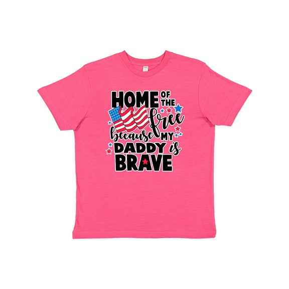 Inktastic Home of the Free Because My Daddy is Brave with Flag Youth T-Shirt