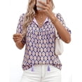thumbnail image 3 of PRETTYGARDEN Womens Summer Boho Tops Vacation Outfits Casual Tie Front V Neck Peasant Blouses Puff Short Sleeve Shirts, 3 of 7