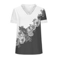 thumbnail image 4 of Offres jusqu'à 70 % de Réduction! Hauts d'Été pour Femmes 2024 Grande Taille Mode Col en V Dentelle Patchwork Imprimé Manches Courtes Décontracté Chemisier Cadeau pour Femmes en Solde, 4 of 5