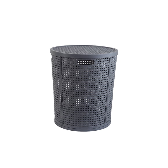 Foldable Laundry Basket with Lid, Imitation Wicker Dirty Clothes Hamper, Ventilated Bathroom Storage Bin for Toys, Large Capacity Plastic Tote