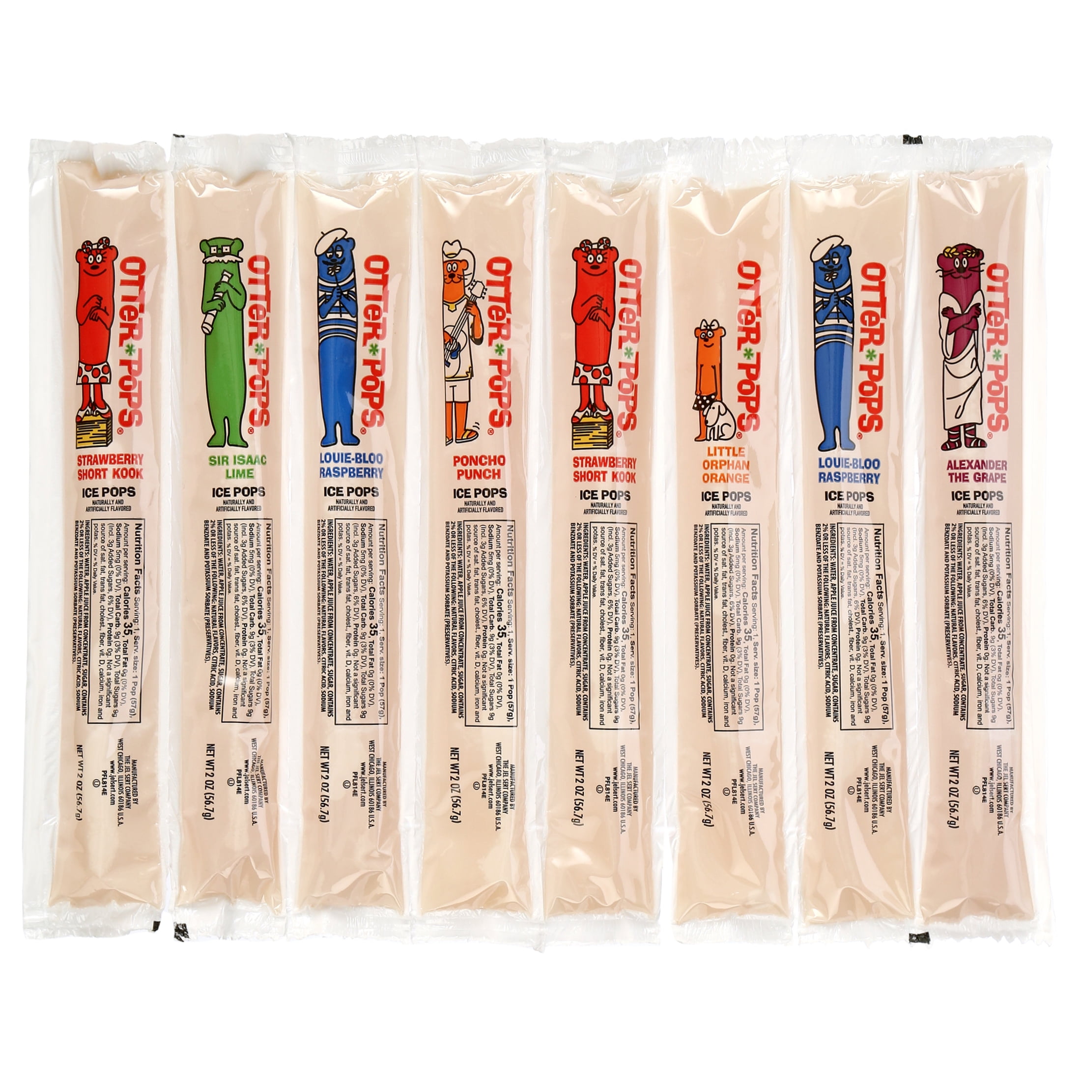 Otter Pops 100% Fruit Juice Assorted Fruit Ice Pops, Gluten-Free Freezer Snack, 2 oz, 80 Count, Gluten-Free