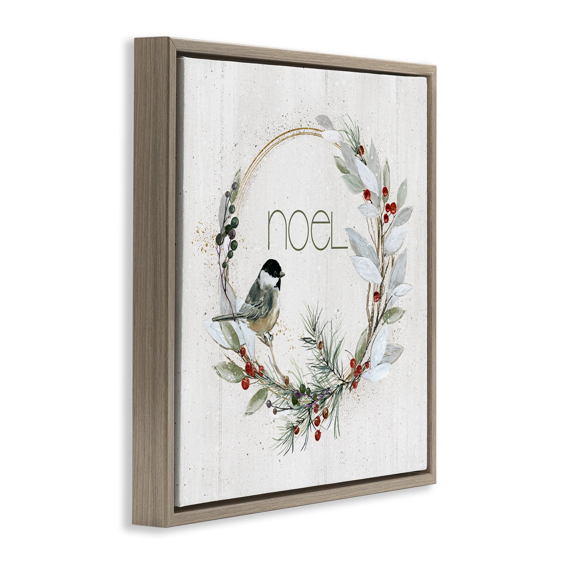 Stupell Industries Simple Noel Wreath Holiday Painting Brown Floater Framed Canvas Art Prints Wall Art, 18 x 18