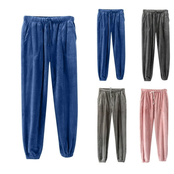Feancey Fuzzy Joggers for Women Pajama Bottoms Elastic Ankle Cuffs Sweatpants Cozy Flannel Warm Sleep Pants Winter Casual Loungewear with Pockets Dark Gray M