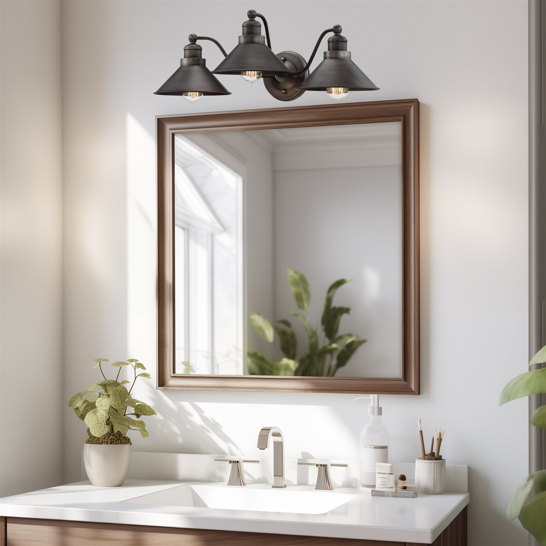 Kira Home Welton 26" Modern Industrial 3-Light Vanity / Bathroom Light, Brushed Dark Industrial Bronze Finish