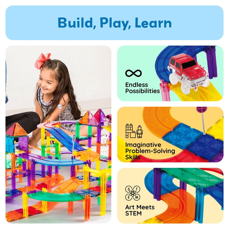PICASSO TILES Race Track Magnetic Tiles 150PCS STEM Construction