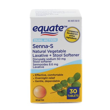 Equate Senna-S Natural Vegetable Laxative + Stool Softener Tablets, 30 Count
