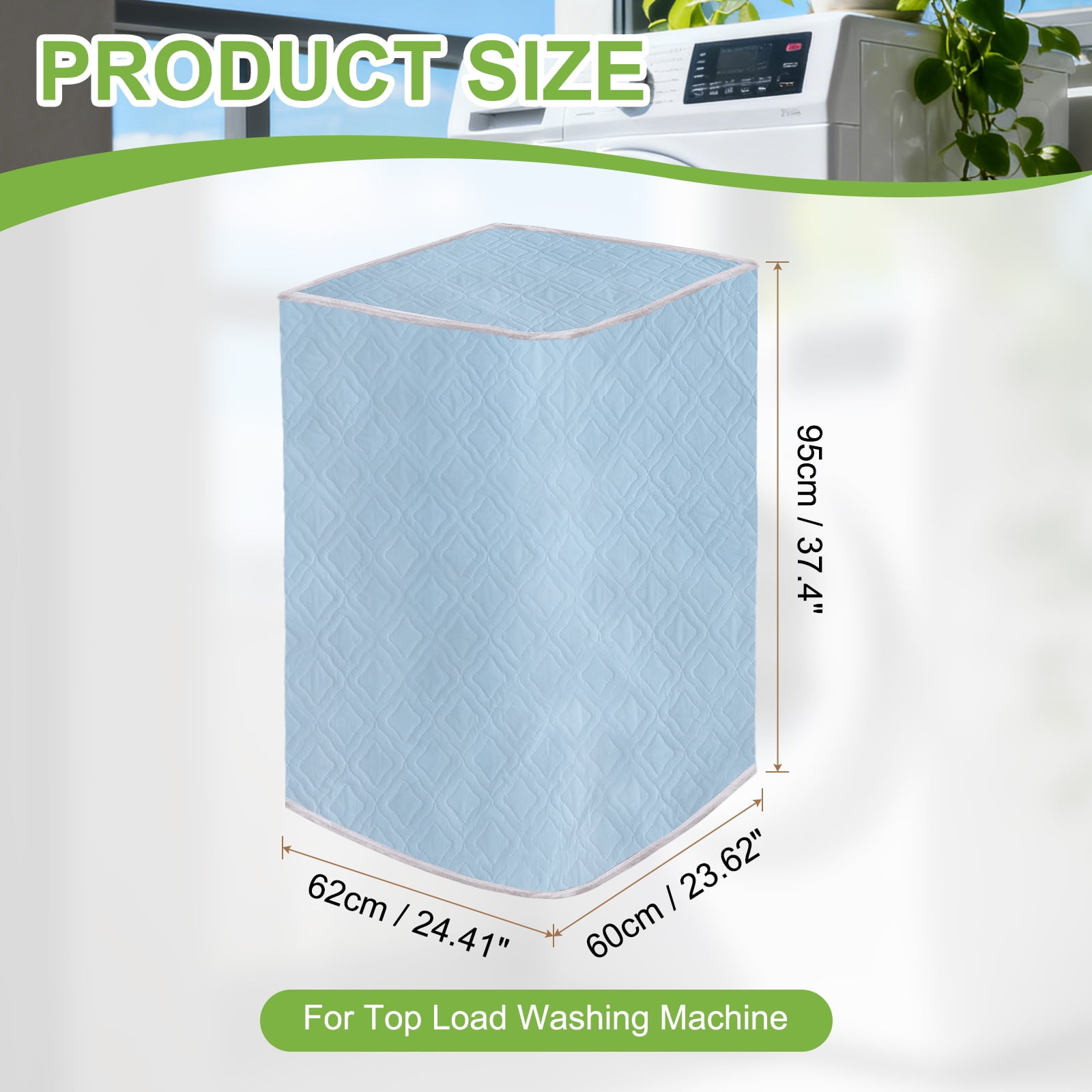 Washer and Dryer Covers 24"x24"x37"- Waterproof, Dustproof PEVA Top Load Washing Machine Cover with Zipper for Laundry Room Balcony, Blue