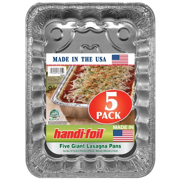 Handi-Foil 13.5" x 9.63" Giant Aluminum Lasagna Pan (5 Pack)