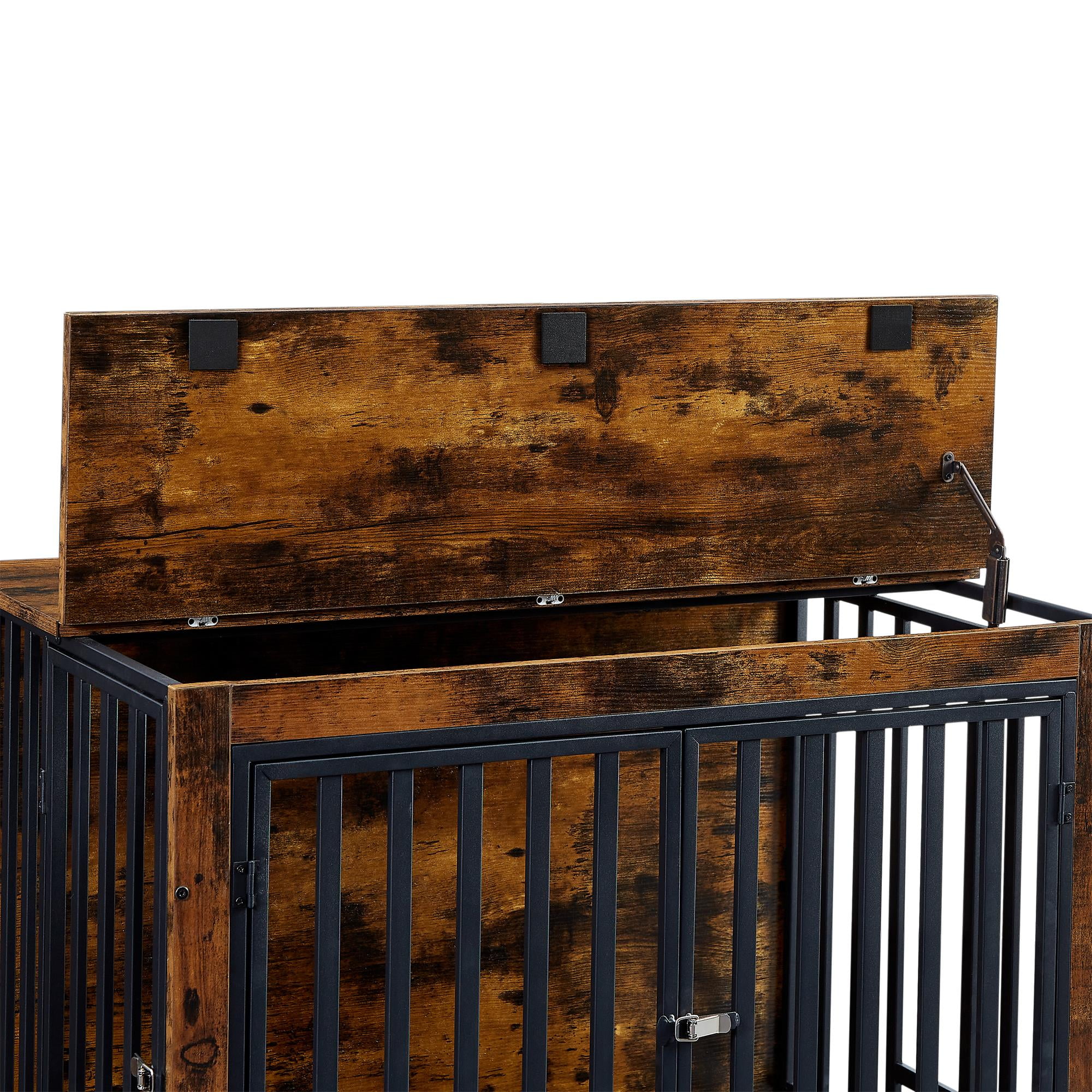 Pefilos 38" Furniture Style Dog Crate with Feeding Bowl, Wheels, Three Doors Kennel, Indoor Dog Cage Flip-Up Top Opening, Brown Pefilos 38" Furniture Style Dog Crate with Feeding Bowl, Wheels, Three Doors Kennel, Indoor Dog Cage Flip-Up Top Opening, Brown