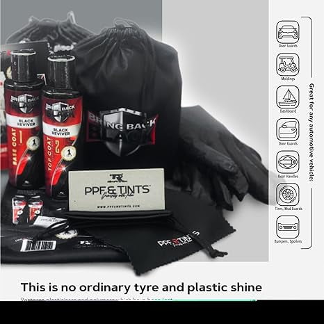RimPro-Tec Bring Back to Black Plastic Restorer - Black Trim Restorer for Interior and Exterior use in Plastic & Rubber - Vinyl Full Retail Kit That Contains One Time Application Every 12 Months