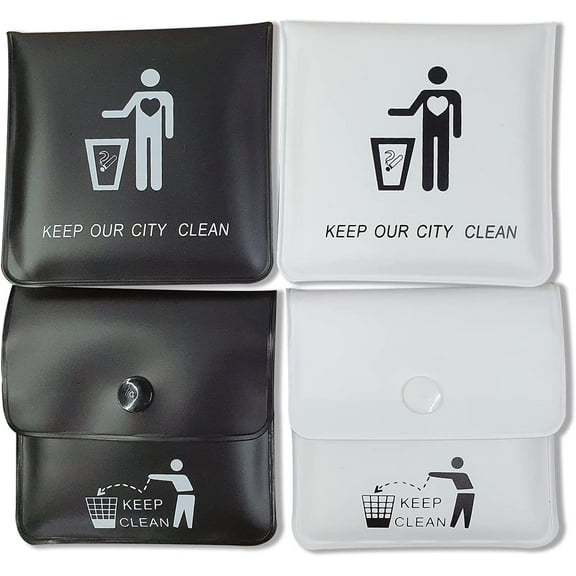 Ashtrays for Cigarettes Pocket Ashtray Pouch - Pack of 4 Premium Fireproof PVC Smell Proof Portable Ashtray Outdoor Butt Disposal Bag Cool Travel Ashtray Cute Fancy Black and White, 3.15 in