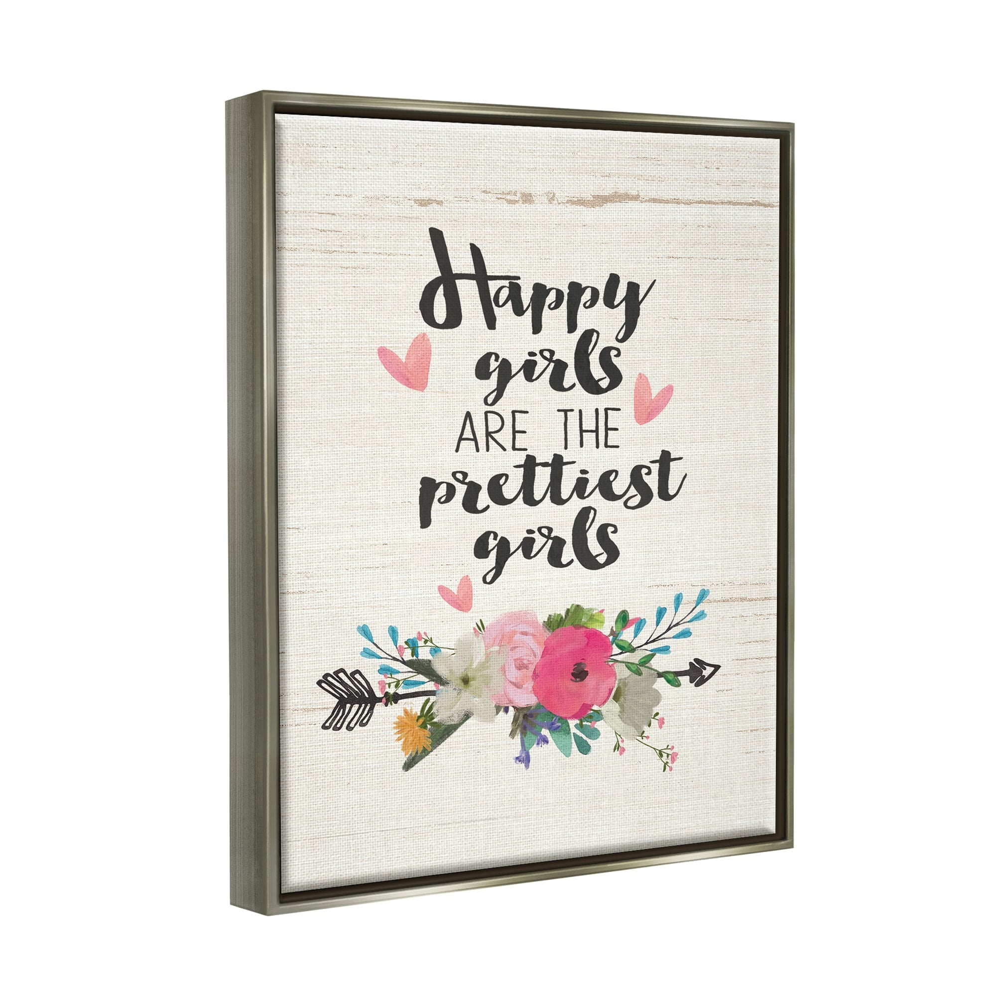 Stupell Industries Happy Girls Prettiest Luster Gray Framed Floating Canvas Wall Art, 16x20, by Jo Moulton