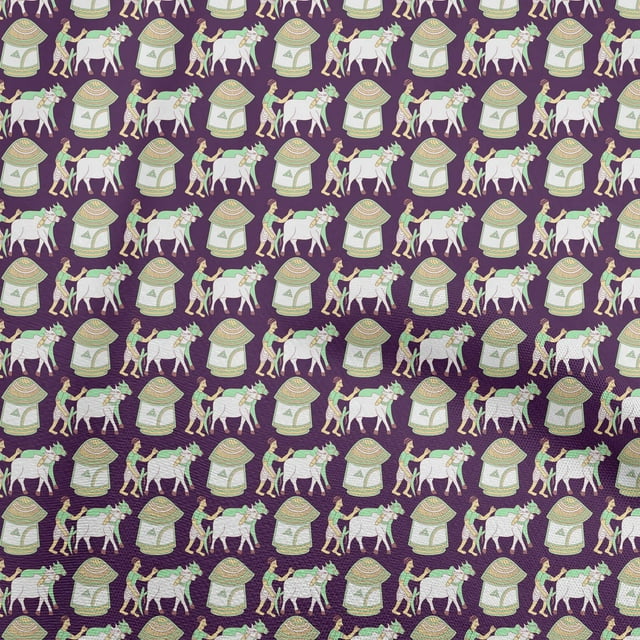 oneOone Tissu Popeline de Coton Violet Kalamkari Matériel de Robe Tissu Imprimé Tissu au Mètre 56 Pouces de Large