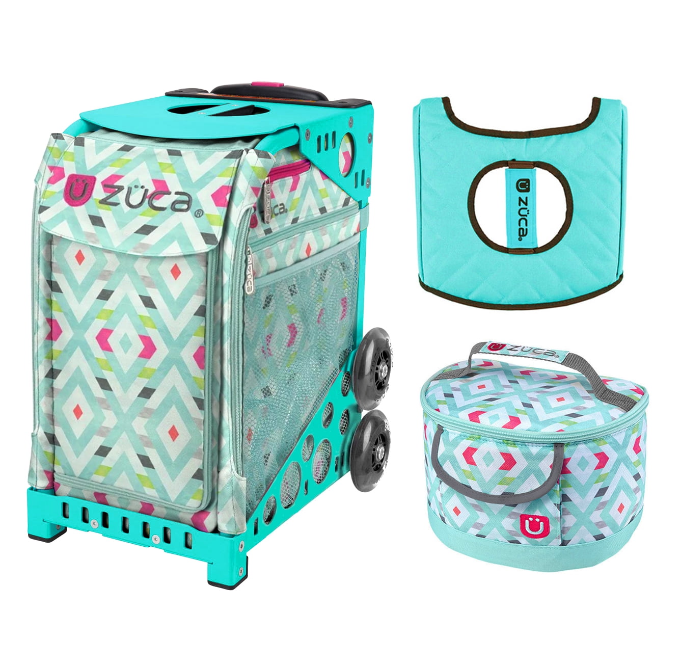 Zuca Sport Bag Chevron with Gift Seat Cover and Lunchbox (Turquoise Frame)
