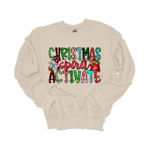 Womens Christmas Sweatshirt Christmas Spirit Activate Crewneck Sweatshirt-Sand-5xl