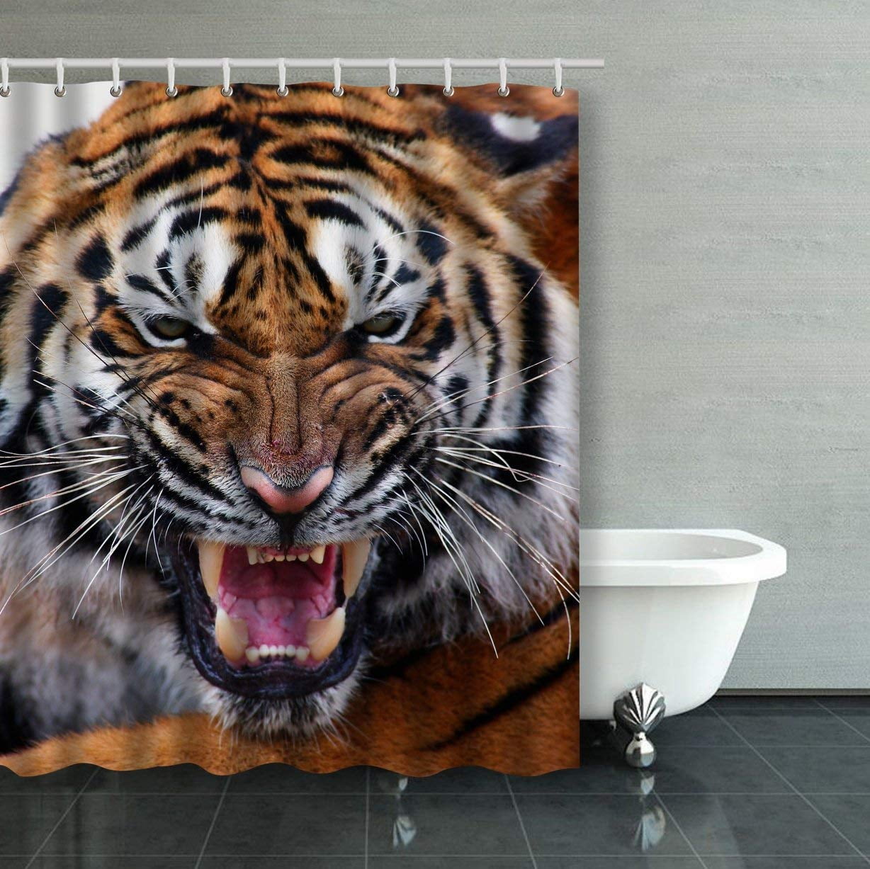 BPBOP Face With Bare Teeth Tiger Panthera Tigris Shower Curtain ...