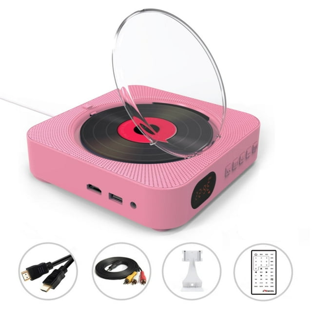 MEGICOT Bluetooth 5.0 Wall Mountable CD/DVD Player with Pull-Switch Dust Cover Built-in Speakers, Portable Music Player with Remote Control, Support FM Radio CD/DVD/MP3/USB/AUX Input Output