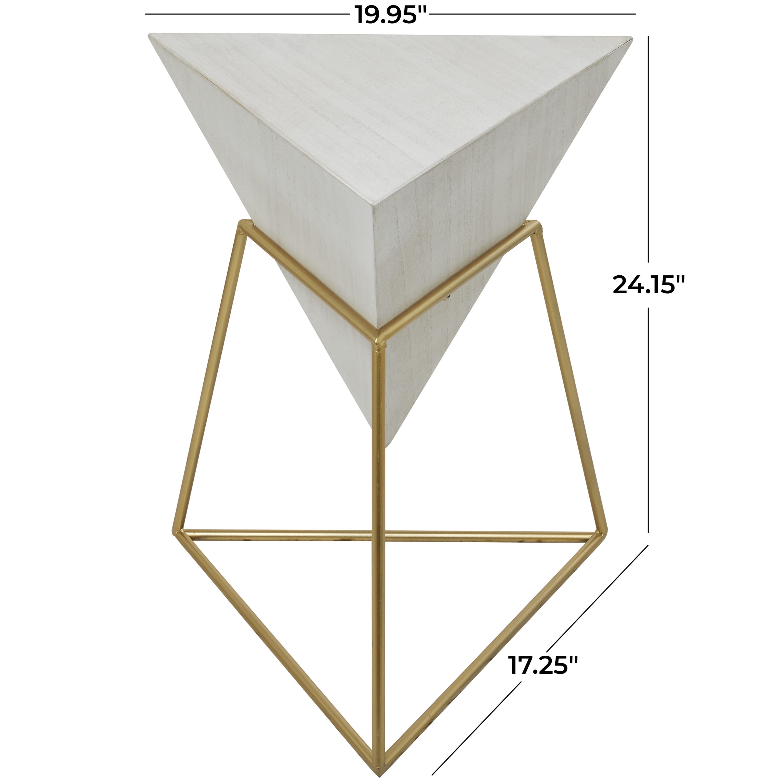 DecMode 20" x 24" White Wood Inverted Pyramid Geometric Accent Table with Gold Metal Stand, 1-Piece