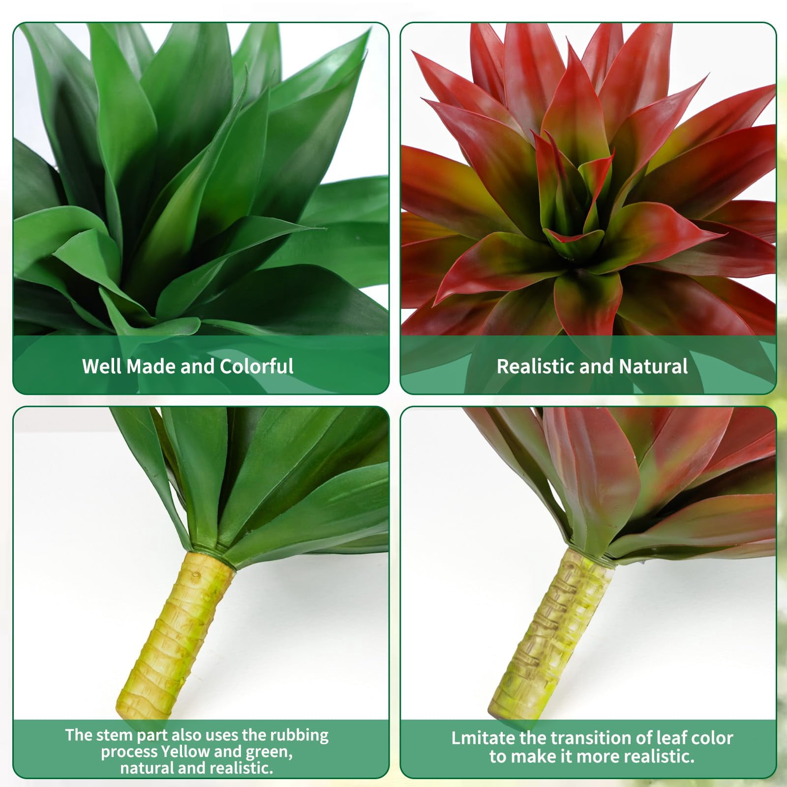 2 PCS Large 28 Inch Artificial Agave Plant Set, UV Resistant Realistic Fake Agave Plants Without Pot for Indoor Outdoor Decor, Faux Succulents Greenery for Home, Room, Garden Decor, Green