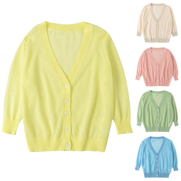 HVOBTTY Fall Toddler Girl's Jacket Solid Color Thin Breathable Button Knit Cardigan Loose Daily Layering Outerwear Coat for 1.5-7 Years