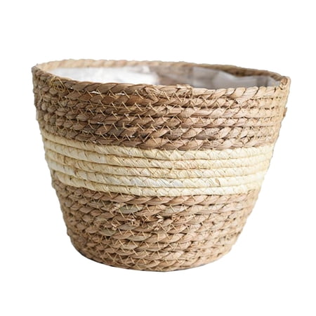 Woven Straw Basket Planters Flower Pots Cover Storage Basket Farmhouse Garden Beige L