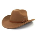 thumbnail image 2 of Grandest Birch Ethnic Style Wide Brim Hemming Faux Leather Belt Decor Jazz Hat Western Cowboy Cowgirl Fedora Hat Accessories ,Gift, 2 of 7