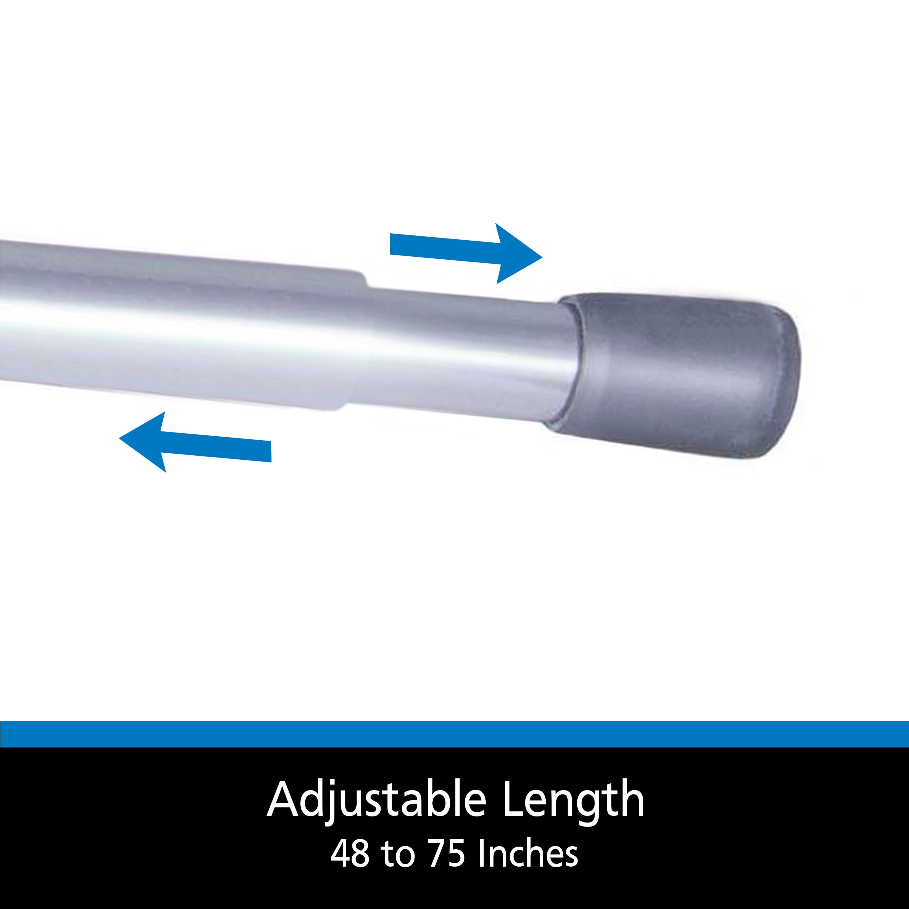 Mainstays Adjustable Spring Tension Curtain Rod, 5/8 in, 48-75 in, Chrome