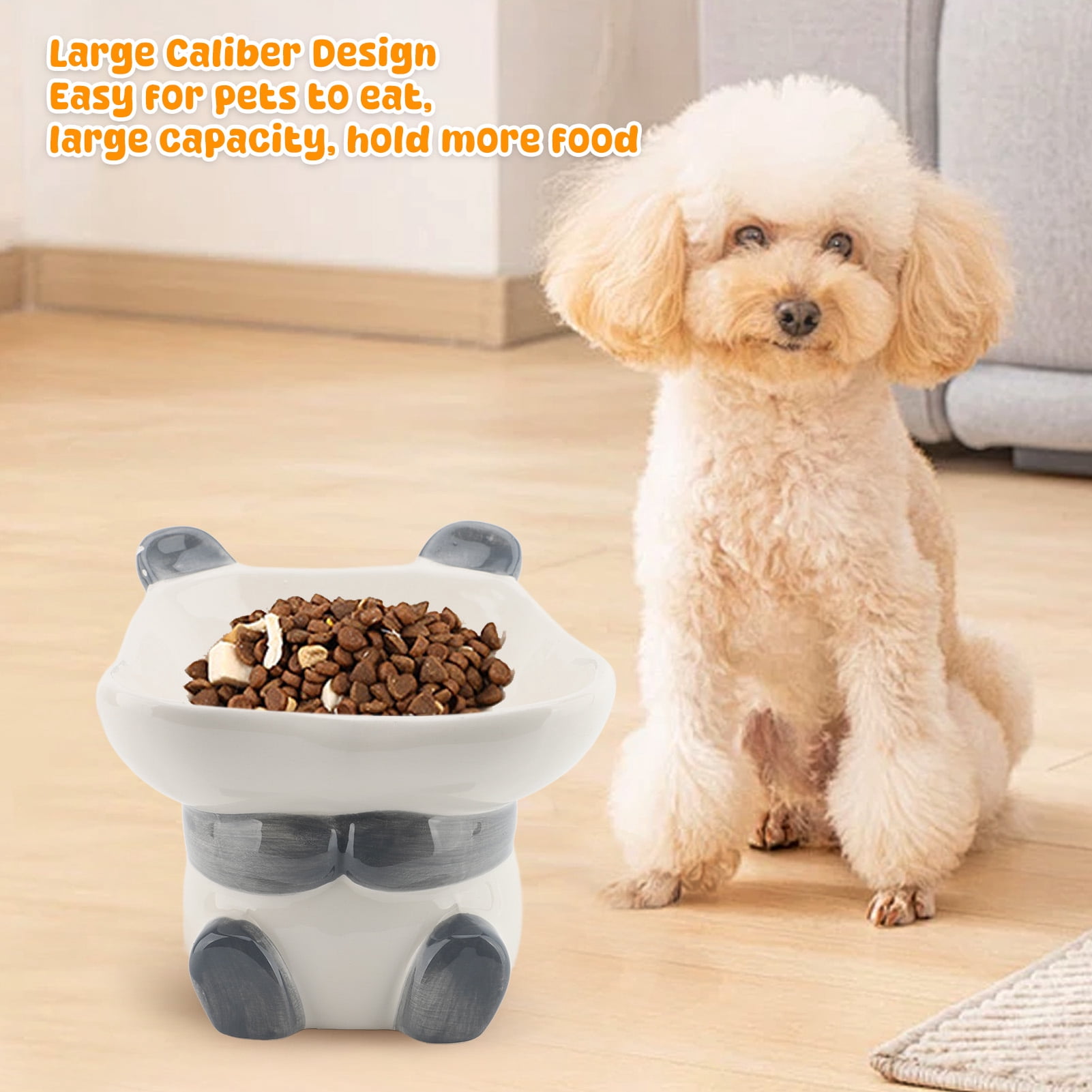 Suodoka Ceramic Cartoon Panda Snack Serving Bowl, Multifunctional Anti-Knockover Pet Food and Water Dish for Dogs and Cats, Cute Animal Theme Green Home Decor, Compact Size 5.71 in / 14.5 cm