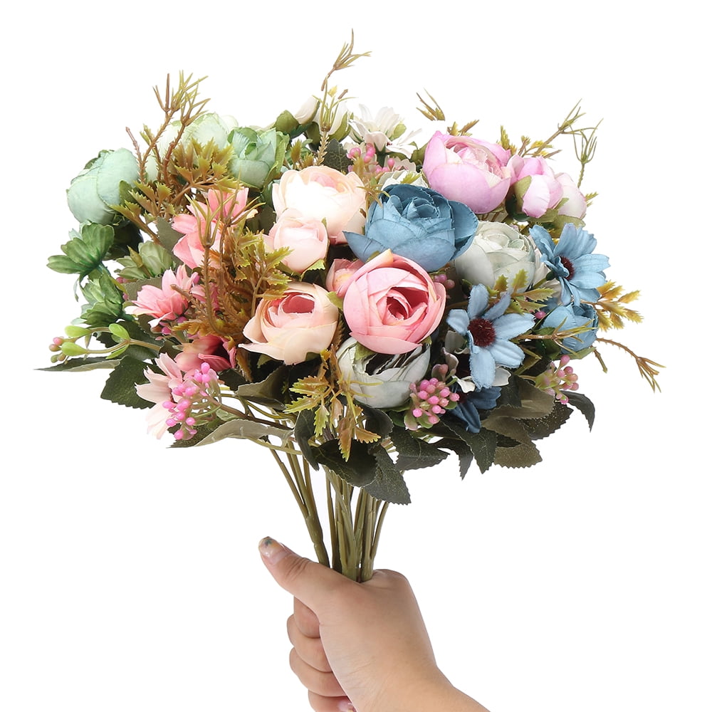 12 Heads Vintage Artificial Flowers Fake Silk Peony Flower Bouquet