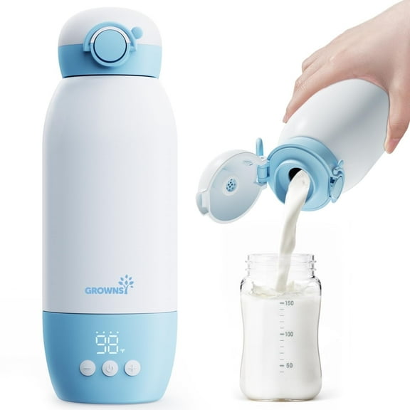 Grownsy Portable Bottle Warmer, Cordless Travel Milk Warmer, 20oz Capacity, Precise Temp Control, USB Rechargeable