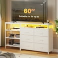 thumbnail image 4 of AMUZER White L Shaped Corner TV Stand for 60 Inch TV ,Dresser for Bedroom, 6 Drawer Dressers with LED Lights and Charging Station,Entertaiment Center with Shelves & 6 PU Drawers, 4 of 8