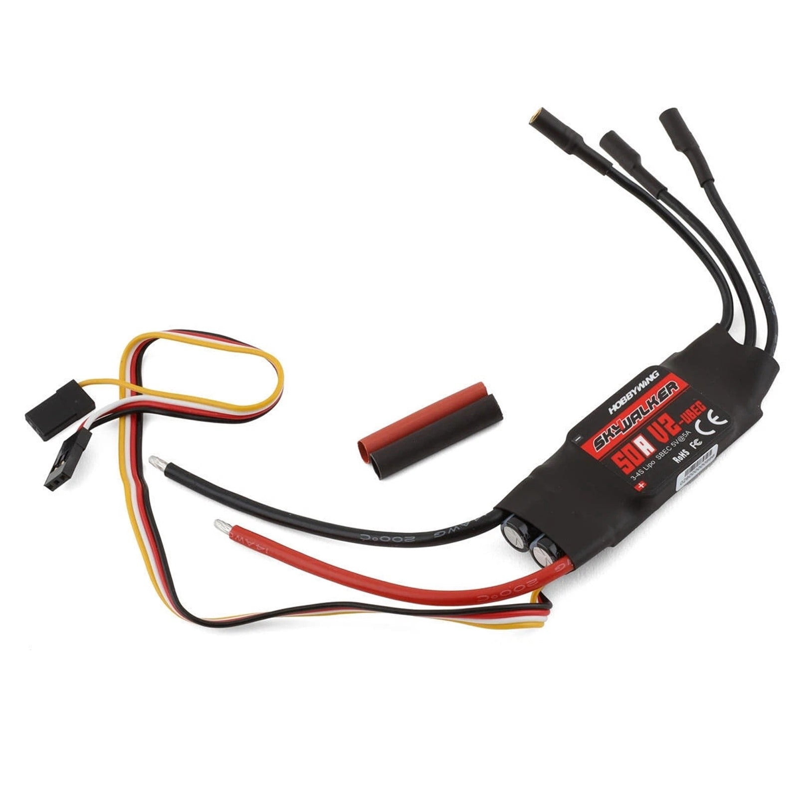 Hobbywing Skywalker 50A V2 Brushless ESC – 3–4S LiPo Compatible, 50A Continuous 65A Burst, 5V/5A UBEC, Programmable Timing & Protections for RC Airplanes, Helicopters & EDF Jets